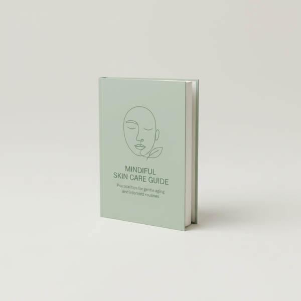 Professional e-commerce product photography of a **brandless** Mindful Skin Care Guide Book (Practical tips for gentle aging and informed routines.). The entire environment is a perfectly uniform, flat, solid color #EAE9E7 (light warm gray) with absolutely no gradient, vignette, spotlighting, texture, noise, or grain. The object is centered and tiny, occupying only 25% of the frame, surrounded by massive negative space. The background and floor are a seamless, infinite cyclorama of solid color #EAE9E7 with no horizon line, no corner, and no visible wall/floor transition. Lighting: ultra-even high-key with very strong global illumination and soft, multi-directional bounced fill (studio light tent look). Bright exposure (lifted midtones and shadows, low contrast), slightly overexposed overall while preserving product detail. Fully diffuse, no hard shadows, no cast shadows; at most a barely visible neutral contact shadow. No harsh specular highlights. Framing: simple 3/4 view. Perfectly centered. Style: ultra-clean, minimalistic. No logos, no text, no distractions. 8k resolution, sharp details on the object.